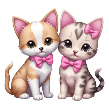 puppy and a kitten with pink bow sticker