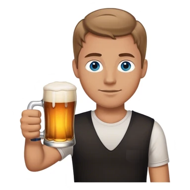 white guy light brown hair blue eyes wearing black holding beer sticker