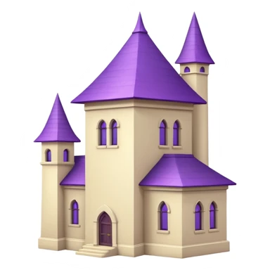 a single tall seclusion tower with large windows above, a purple roof and cream walls, and no entrance sticker