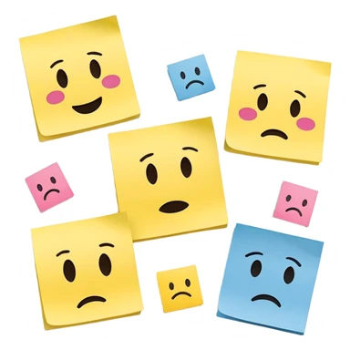 Sticky notes with various emoticons, sad, glad, mad sticker