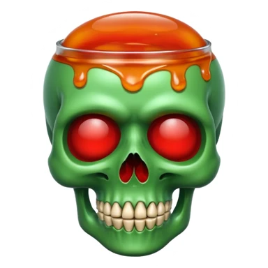 A green skull with red marmalade sticker
