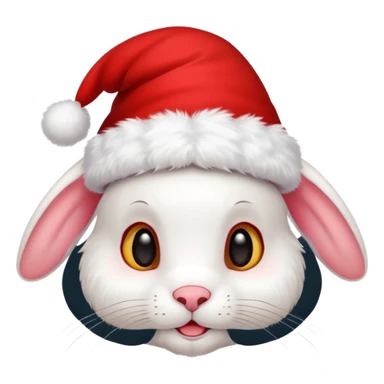 white rabbit with ears in a christmas hat sticker
