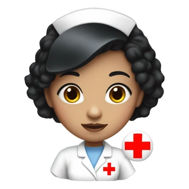 very short black straight hair female nurse with red cross sign hat wearing dress sticker
