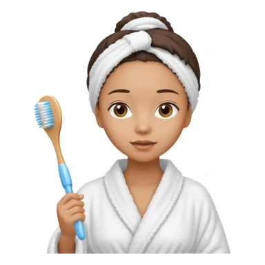 lightskin Women wearing shower robe and their hair with towel holding one brush sticker