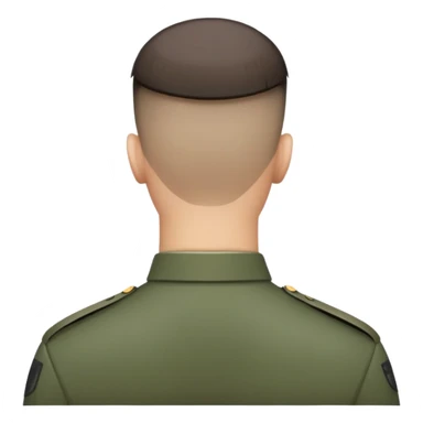 back of a soldier's head with military haircut, showing short hair and neck sticker
