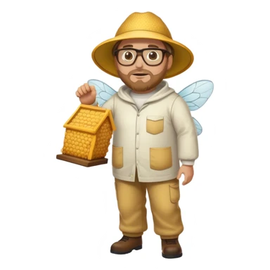 full body plus size bee keeper with light brown hair a goatee wearing glasses  sticker