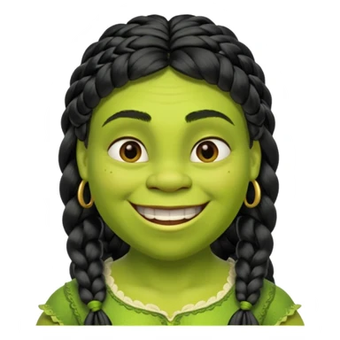 Shrek mit langen schwarzem Zopf und ponny sticker