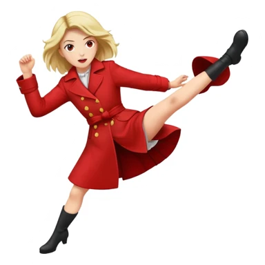 Woman red coat kicking sticker