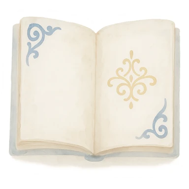 open antique book, dreamy painterly watercolor style, visible brushstrokes, sapphire blue and gold filigree book style sticker