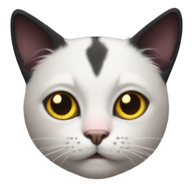 Cat with clear white face, little black spot like mustache under nose, pink ears, and forehead and under ears the fur is black, yellow eyes, no stripes sticker