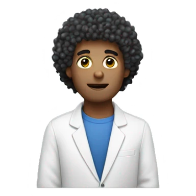 man with fluffy curly hair at a computer sticker