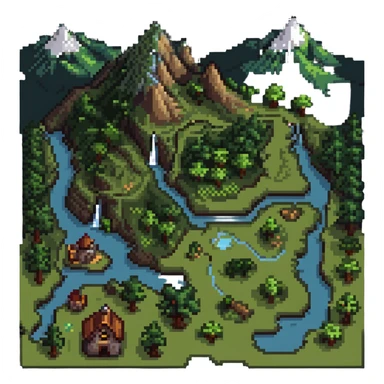Fantasy game map with mountains, forests, and villages sticker