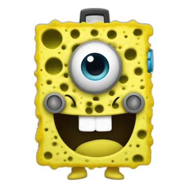 sponge bob holding a speaker over his head sticker