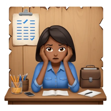 iOS emoji style - An overwhelmed woman sitting at a desk. She has dark hair. sticker