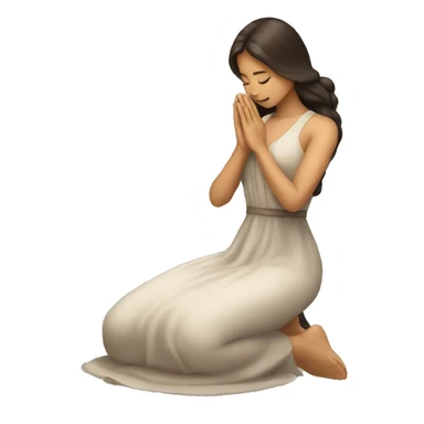 A woman kneeling praying, in a long dress, long dark brown hair sticker