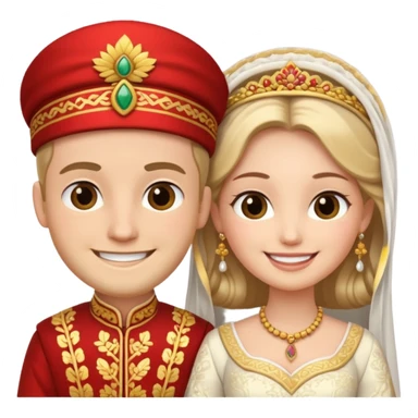 bride and groom in traditional outfit and smiling sticker