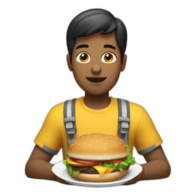 a white man with black short hair eating two burgers wearing sneakers sticker