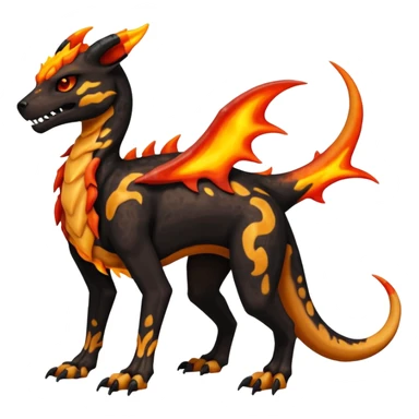 Skeletal Fiery Flaming Volcanic Draconic Cubone-Salandit-Houndoom-Houndour-Marowak-Poochyena-Litten-Fakémon-hybrid-creature (full body), 4 legs sticker