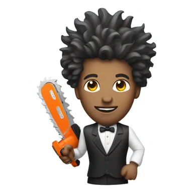 Dapper Man with crazy hair holding chainsaw sticker