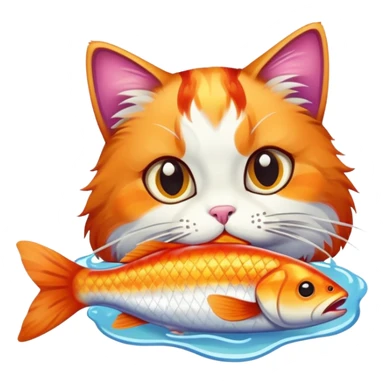 Calico cat eating fish sticker