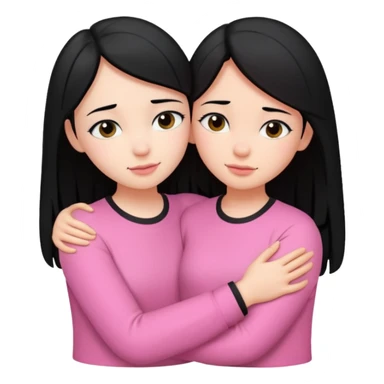 Two girls with black hair, one wearing white shirt and the other wears pink shirt, hugging each other romantically  sticker