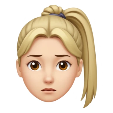 A woman with a ponytail tilting her head and wearing a dissatisfied expression. sticker