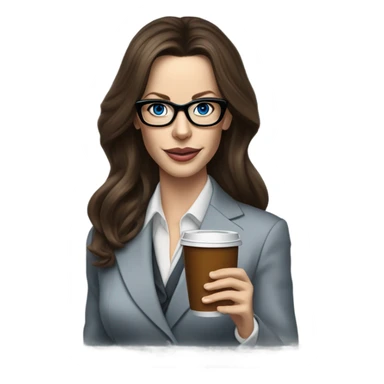 Realistic Kate Beckinsale blue eyes wearing glasses in a business dress drinking a cup of tea  sticker