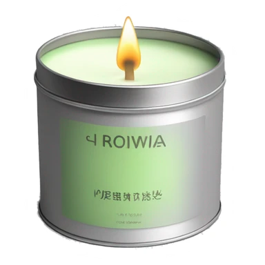 matcha scented candle in silver tin with minimalistic label hyperrealistic sticker