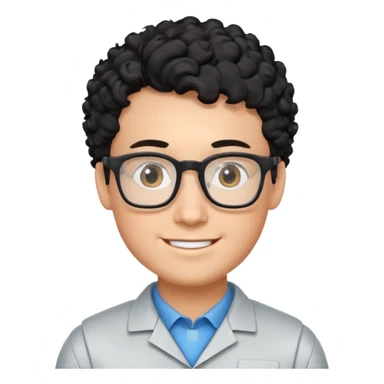 a boy robotics teacher, with black curly short hair, wearing glasses sticker