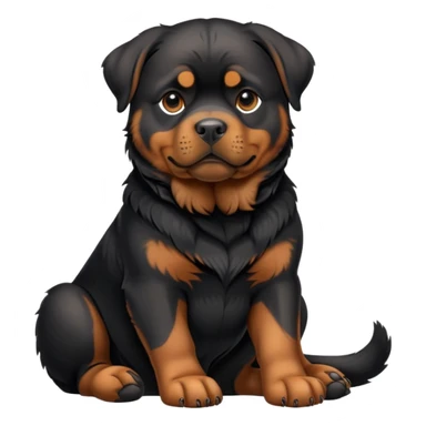 cinematic-[rottweiler]-realistic-full-body-sitting-emoji,-tail-resting-loosely-beside-its-paws,-head-tilted-dramatically, -sleek-[Black and brown]-fur,-simplified-yet-realistic-focused-features,-highly-detailed,-glowing-with-an-almost-sarcastic-glow sticker