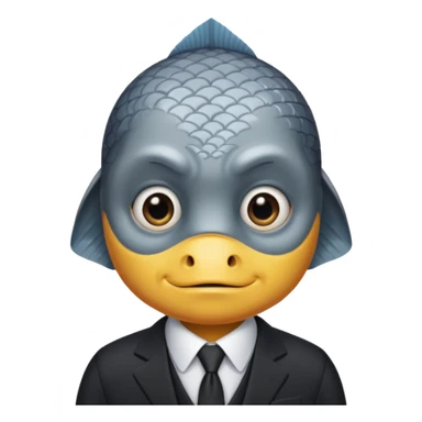 A fish man dressed in a black suit. Its face is grey fish sticker
