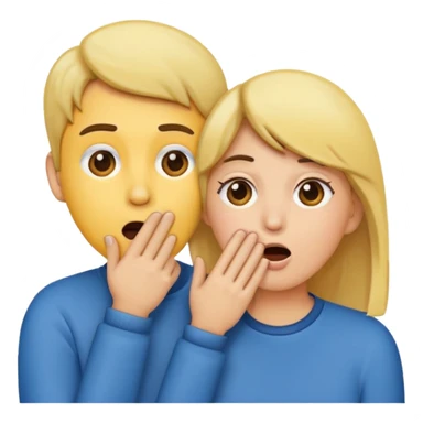 Emoji of two people, one whispering into the other’s ear with a hand covering their mouth. Surprised reaction. Simple emoji style, flat design, bright colors, thick outlines. sticker