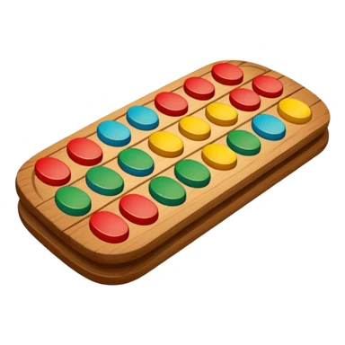 Flat emoji illustration of an African Awalé (mancala) board, wooden board with 12 holes, colorful seeds, simple shapes, bold outlines, cute and playful style, vector look, transparent background” sticker