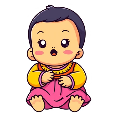 crying baby in colorful dress sticker
