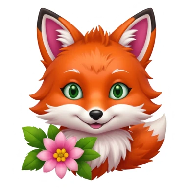 Smiling Pink Fox with green eyes  orange  flowers  sticker