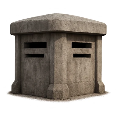 A realistic military pillbox with a concrete finish and reinforced structure. sticker