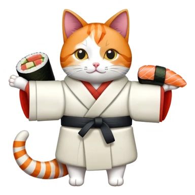 cat wearing a coat made out of sushi sticker