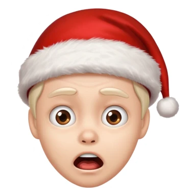 A terrified expression coupled with a Santa hat sticker