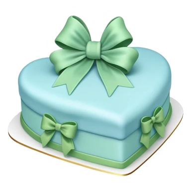 Heart shaped pastel blue birthday cake with a huge green bow sticker