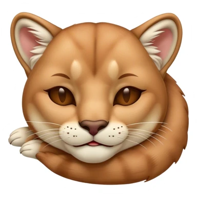 Meme-Worthy Cute Sleeping Cougar Portrait Emoji, Head resting peacefully with a contented smile, showcasing a lithe build and a luxuriously soft tawny Fur, eyes shut in a serene, restful nap, Simplified yet hilariously adorable features, highly detailed, glowing with a soft, drowsy light, high shine, relaxed and utterly lovable, stylized with an air of playful laziness, bright and heartwarming, soft glowing outline, capturing the essence of a comically sleepy cougar, so meme-worthy it feels like it could instantly become the next viral sensation of adorable slumber! sticker