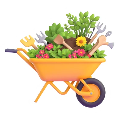 wheelbarrow with gardening tools sticker