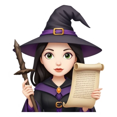 Девушка с темными волосами ведьма держит свиток sticker