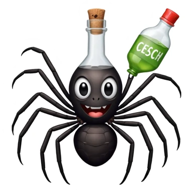 wesoły śmieszny pająk z butelka jadu i podpisem cześć sticker