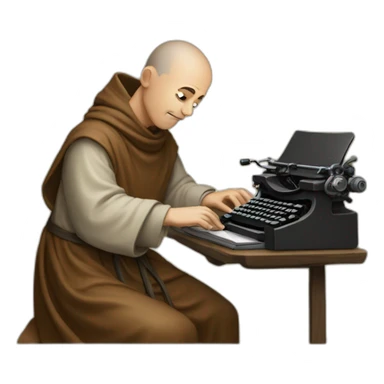 medieval monk typing on typewriter sticker