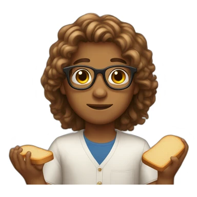 Brown boy with long hair and little bread transparent spectacles sticker