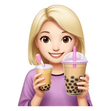 a girl holding bubble tea sticker