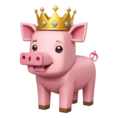 Minecraft pig full body pink blocky animal with square head wearing a crown sticker
