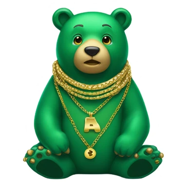Green bear wearing a lot of gold necklaces  sticker