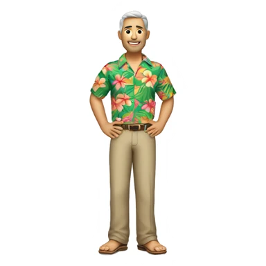 a full body view of a relaxed guy in his 40s wearing a hawaii shirt sticker