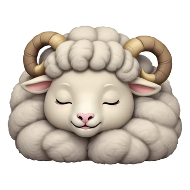 Meme-Worthy Cute Sleeping Ram Portrait Emoji, Head resting peacefully with a contented smile, showcasing a robust build and a luxuriously soft woolly grey fur with gently curled horns, eyes shut in a serene, restful nap, Simplified yet hilariously adorable features, highly detailed, glowing with a soft, drowsy light, high shine, relaxed and utterly lovable, stylized with an air of playful laziness, bright and heartwarming, soft glowing outline, capturing the essence of a comically sleepy ram, so meme-worthy it feels like it could instantly become the next viral sensation of adorable slumber! sticker